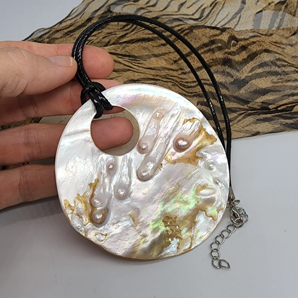 ❤️ Natural Raw Genuine Mother of Pearl Jewelry Tropical Shell Large Pendant